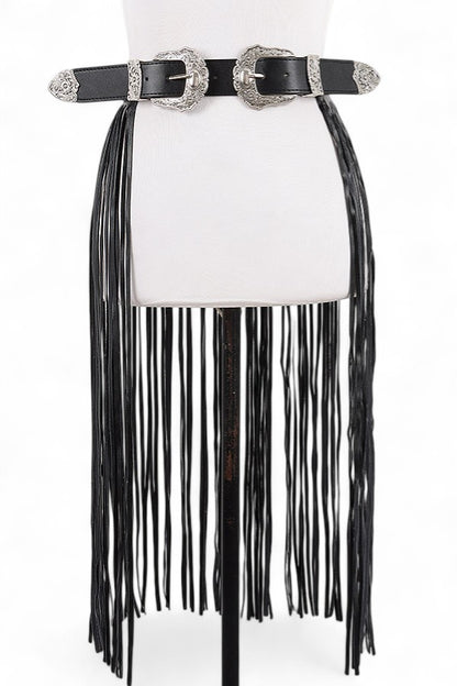 1 Double Buckle Leather Slash Western Skirt Belt