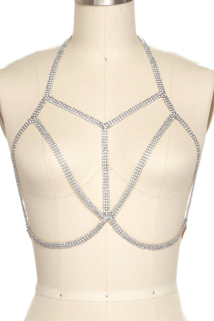 1 Gold or Silver Rhinestone Bra Body Chain
