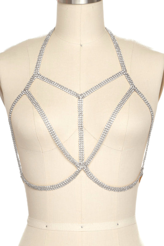 1 Gold or Silver Rhinestone Bra Body Chain