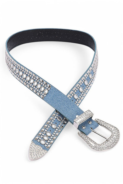 Accra Mix Stud Rhinestone Denim Western Belt