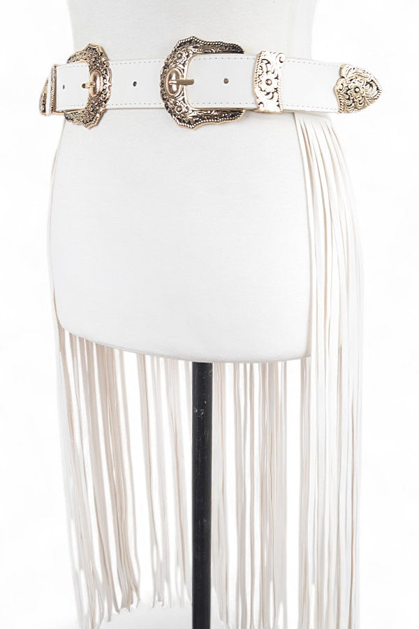 1 Double Buckle Leather Slash Western Skirt Belt