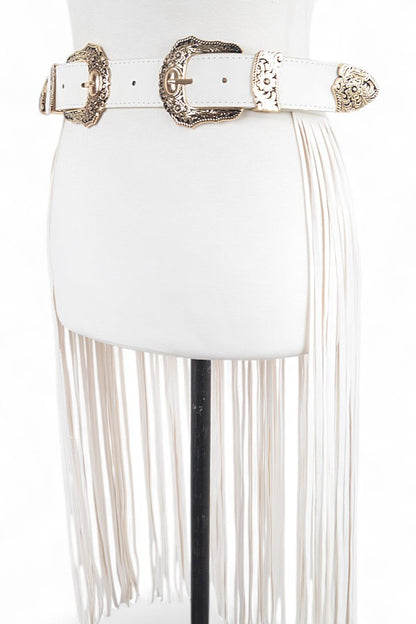 1 Double Buckle Leather Slash Western Skirt Belt