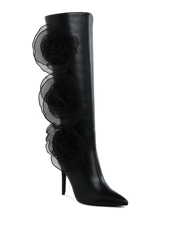 Chinkara Sheer Big Rose Detail Long Boots