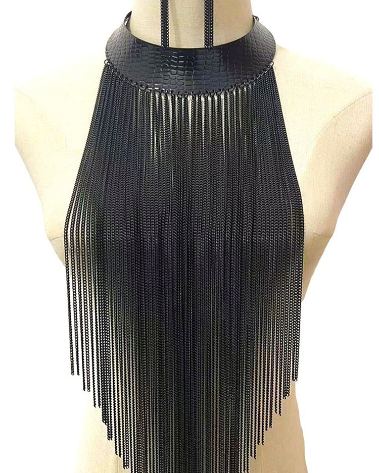 Fab Long Gold Rhinestone Fringe Statement Necklace