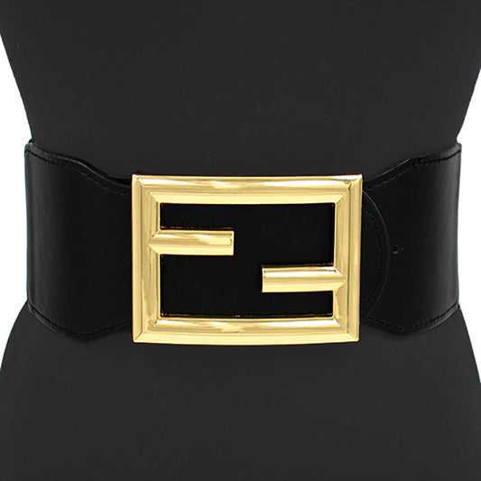 1 Logo Metal Buckle Accented Elastic Statement Belt