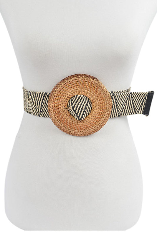 3 Bamboo Buckle Straw Stretch Statement Belt