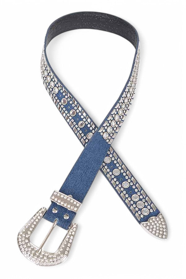 Accra Mix Stud Rhinestone Denim Western Belt