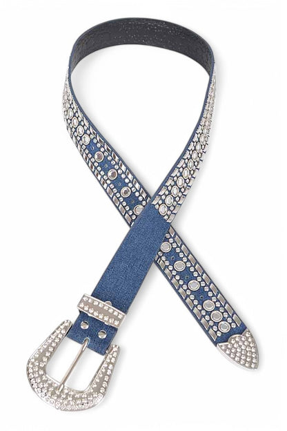 Accra Mix Stud Rhinestone Denim Western Belt