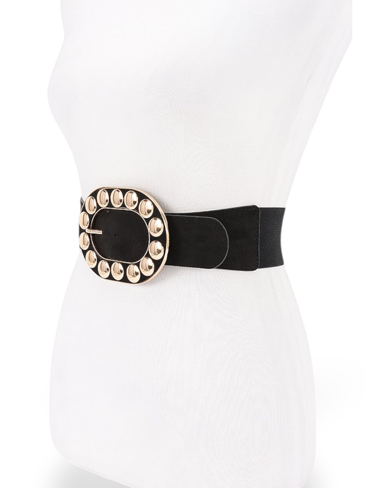 Ary Metal Studded Buckle Elastic Statement Belt