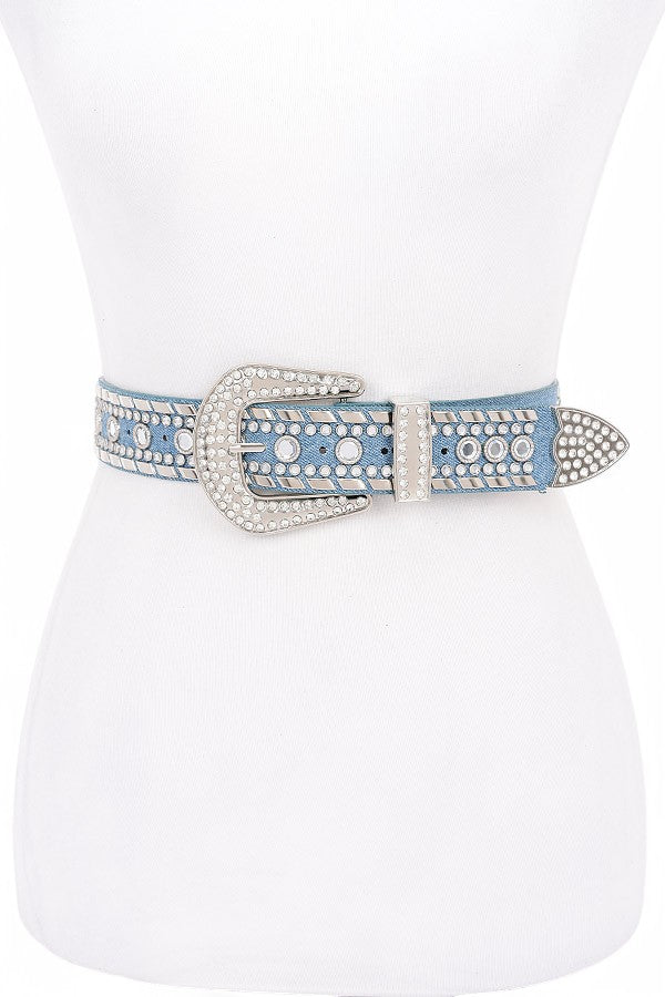 Accra Mix Stud Rhinestone Denim Western Belt