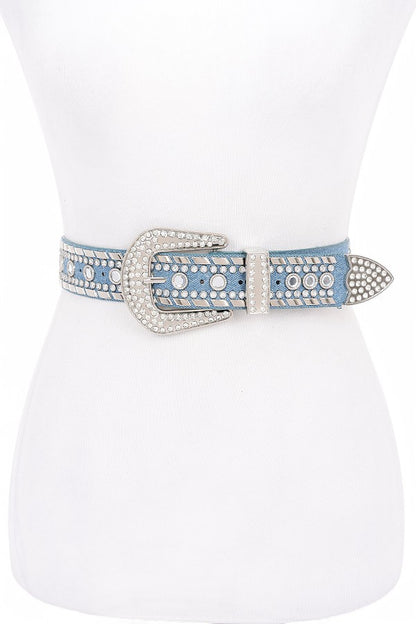 Accra Mix Stud Rhinestone Denim Western Belt