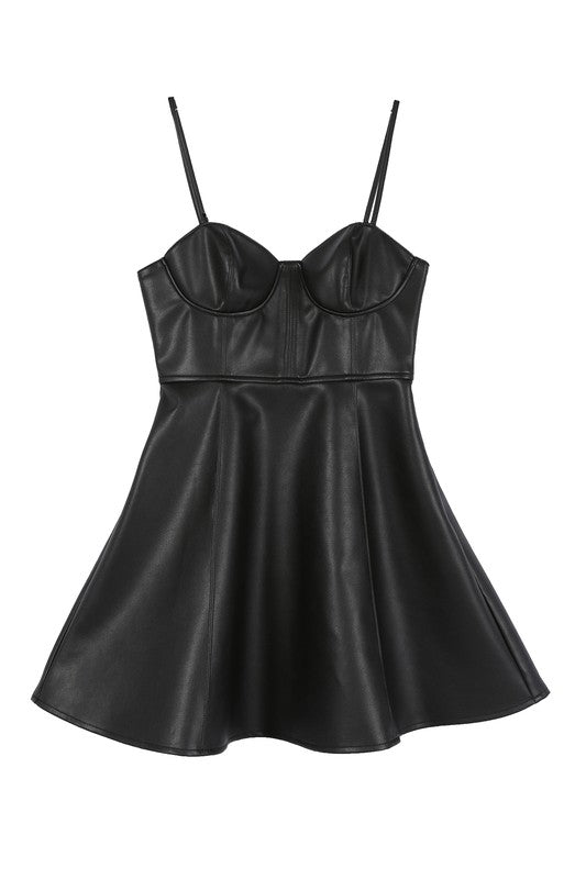 Black Vegan Leather Mini Dress