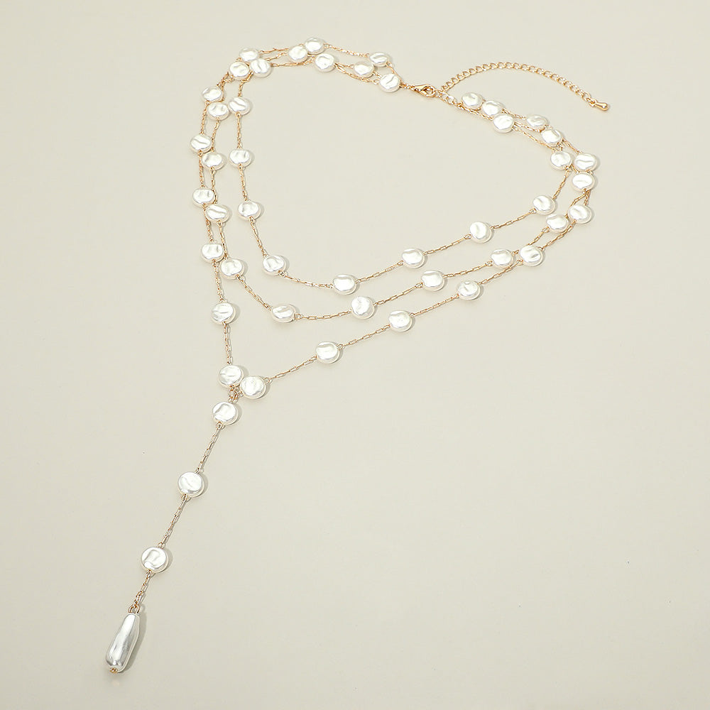 1 Elegant Multi-Layer Pearl Drop Choker Necklace