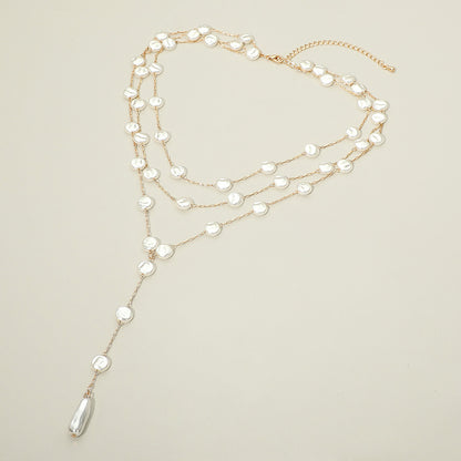 1 Elegant Multi-Layer Pearl Drop Choker Necklace