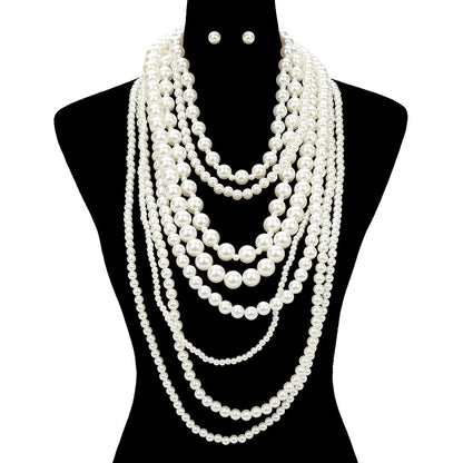 2 Dramatic Chunky Pearl Multi-Layered Statement Necklace