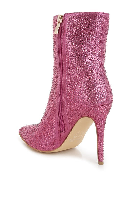 Rhinestones Embellished High Ankle Boots