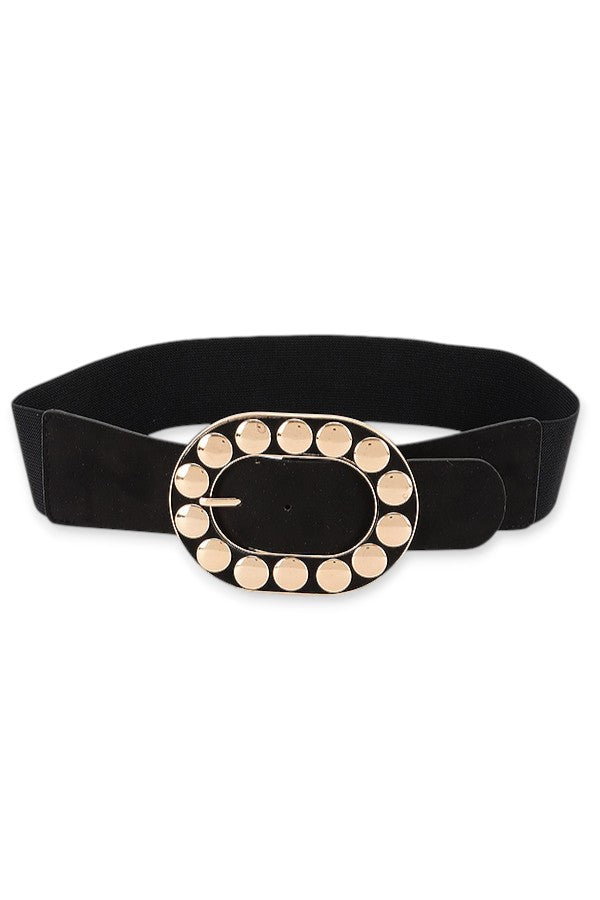 Ary Metal Studded Buckle Elastic Statement Belt
