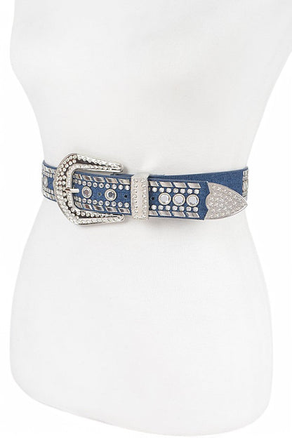 Accra Mix Stud Rhinestone Denim Western Belt