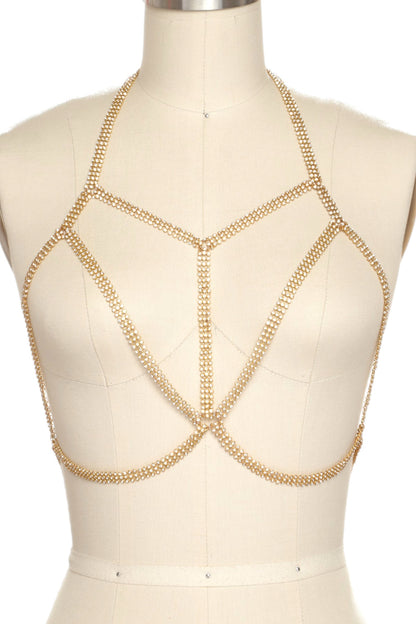 1 Gold or Silver Rhinestone Bra Body Chain