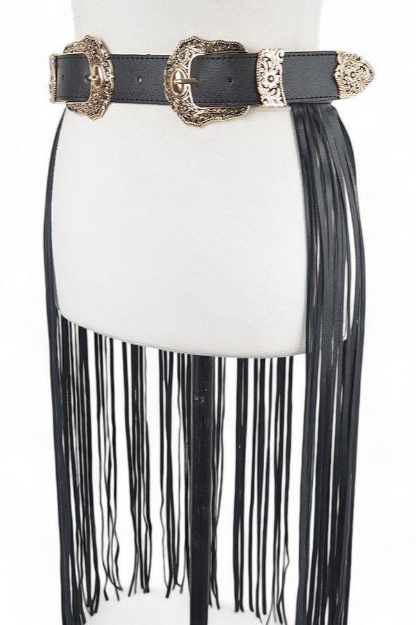 1 Double Buckle Leather Slash Western Skirt Belt