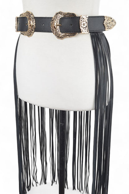 1 Double Buckle Leather Slash Western Skirt Belt