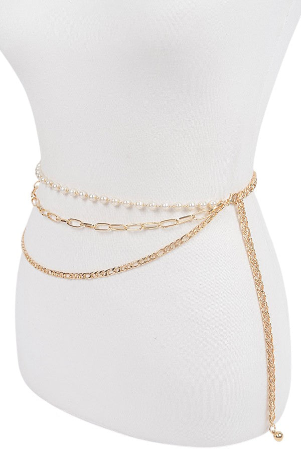 2 Gold Station Pearl Layered Chain Belt