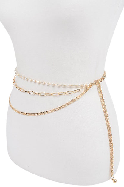 2 Gold Station Pearl Layered Chain Belt