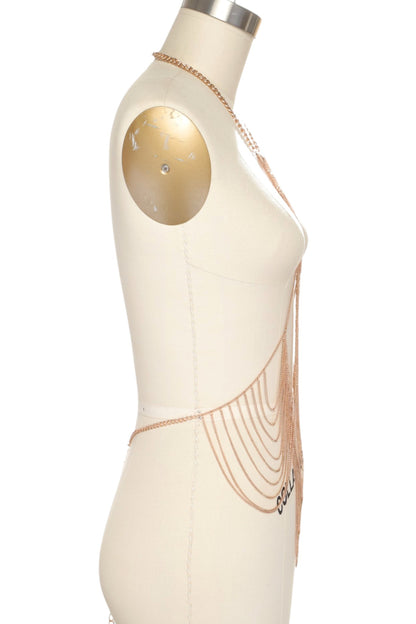0 Gold or Silver Draped Rhinestone Body Chain
