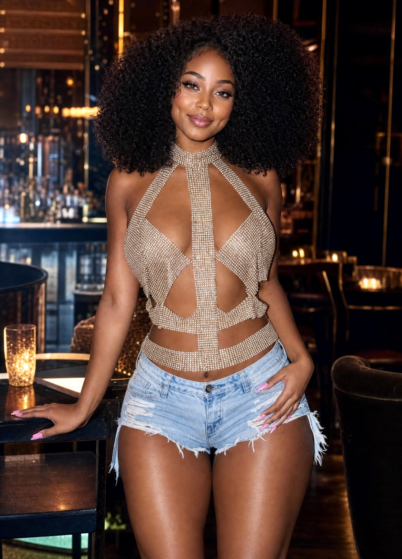 0 Gold or Silver Rhinestone Mesh Statement Body Chain
