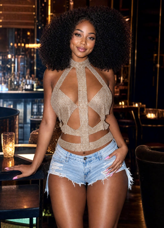 0 Gold or Silver Rhinestone Mesh Statement Body Chain