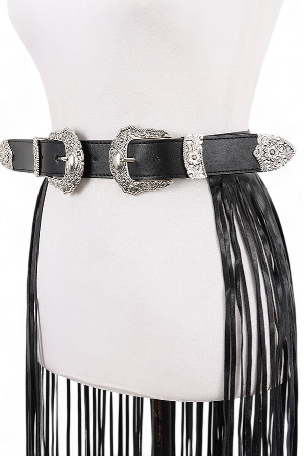 1 Double Buckle Leather Slash Western Skirt Belt