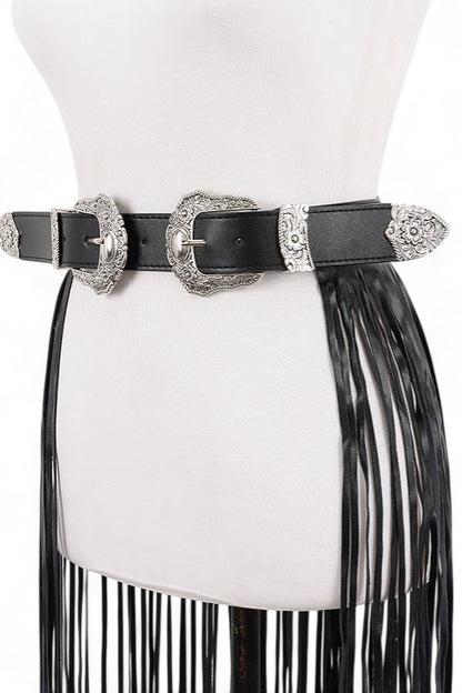 1 Double Buckle Leather Slash Western Skirt Belt