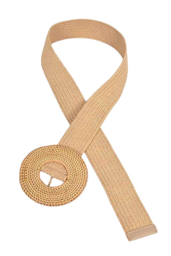 3 Bamboo Buckle Straw Stretch Statement Belt