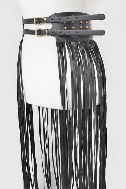 1 Long Vegan Leather Fringe Skirt Belt