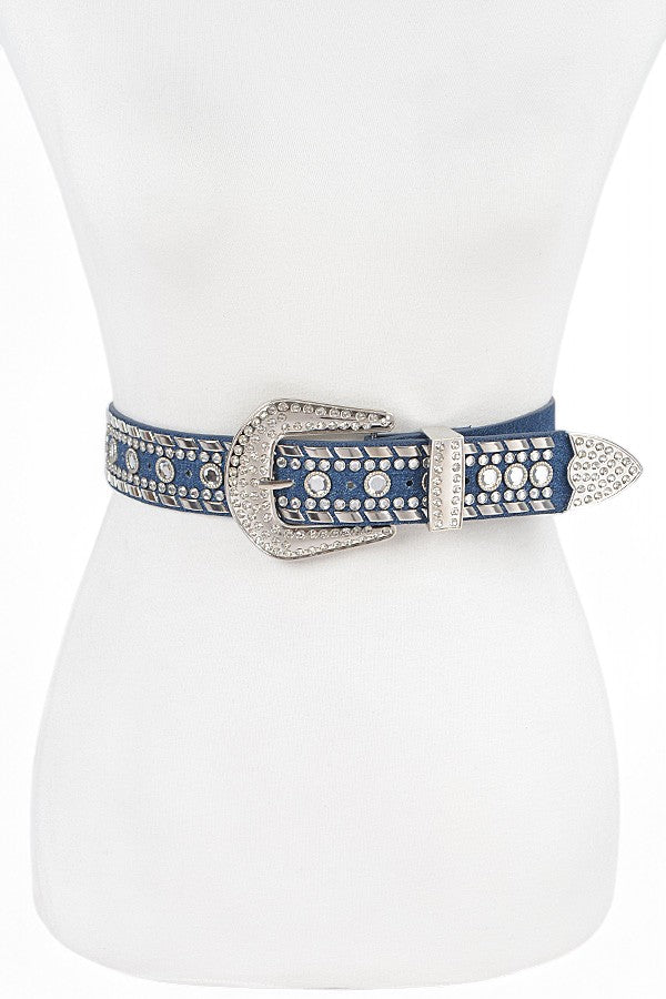 Accra Mix Stud Rhinestone Denim Western Belt