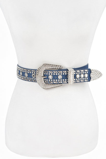 Accra Mix Stud Rhinestone Denim Western Belt