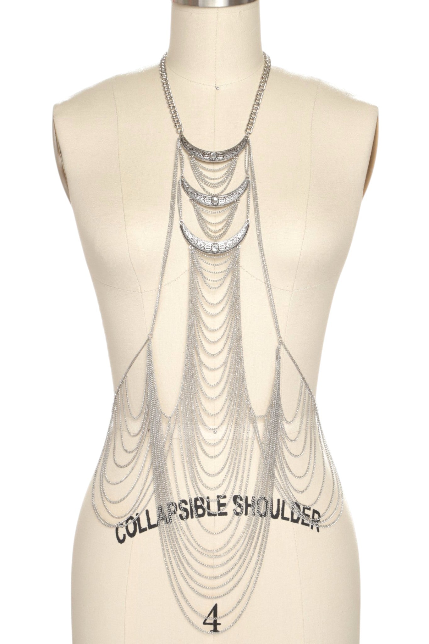 0 Gold or Silver Draped Rhinestone Body Chain