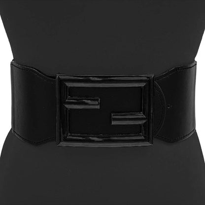 1 Logo Metal Buckle Accented Elastic Statement Belt