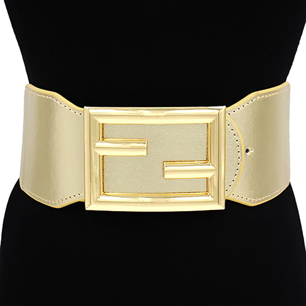 1 Logo Metal Buckle Accented Elastic Statement Belt