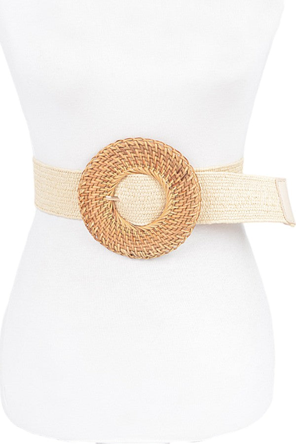 3 Bamboo Buckle Straw Stretch Statement Belt