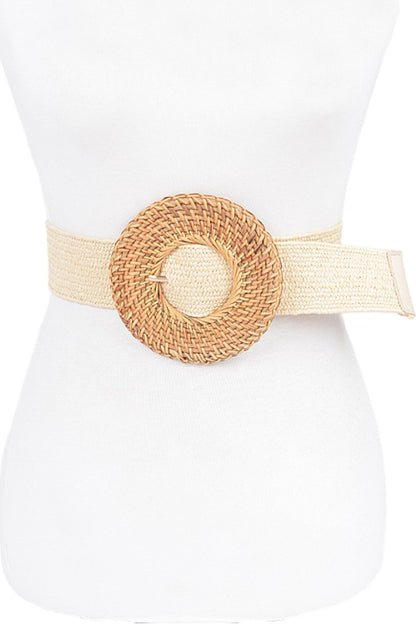 3 Bamboo Buckle Straw Stretch Statement Belt