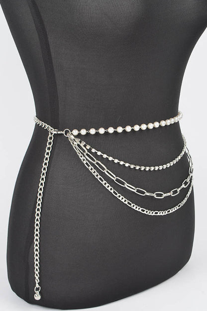 Aang Pearl Layered Chain Statement Belt