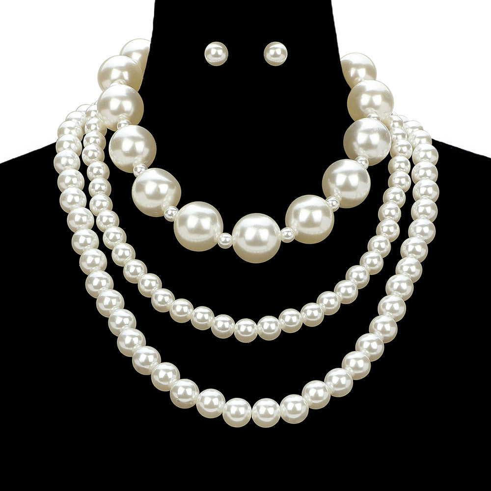 Ayaah Chunky Pearl Beaded Triple Layered Statement Necklace