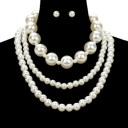 Ayaah Chunky Pearl Beaded Triple Layered Statement Necklace