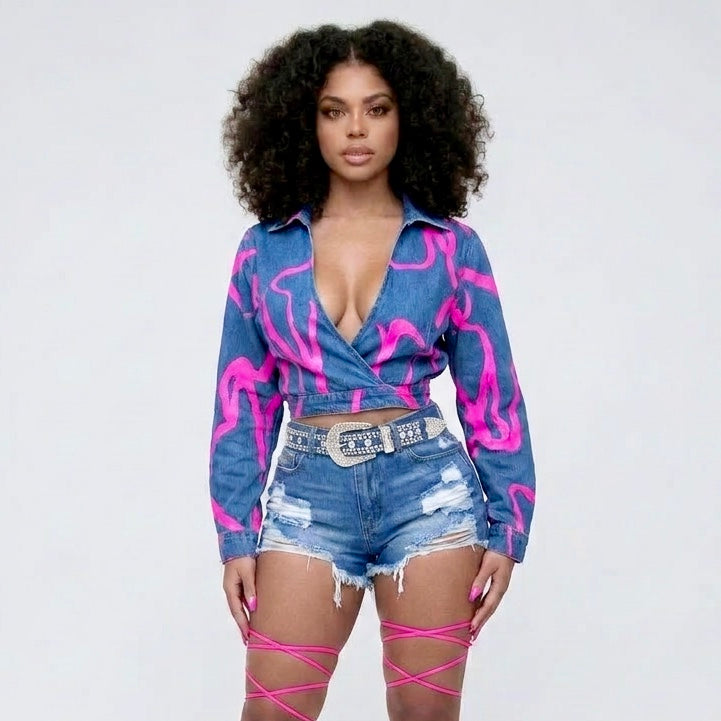 Accra Mix Stud Rhinestone Denim Western Belt
