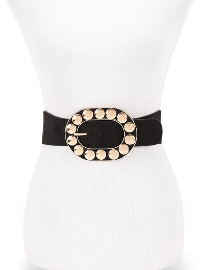 Ary Metal Studded Buckle Elastic Statement Belt