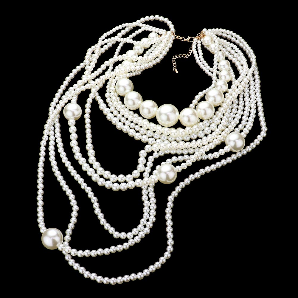 0 Dramatic Multi-Layered Pearl Statement Necklace