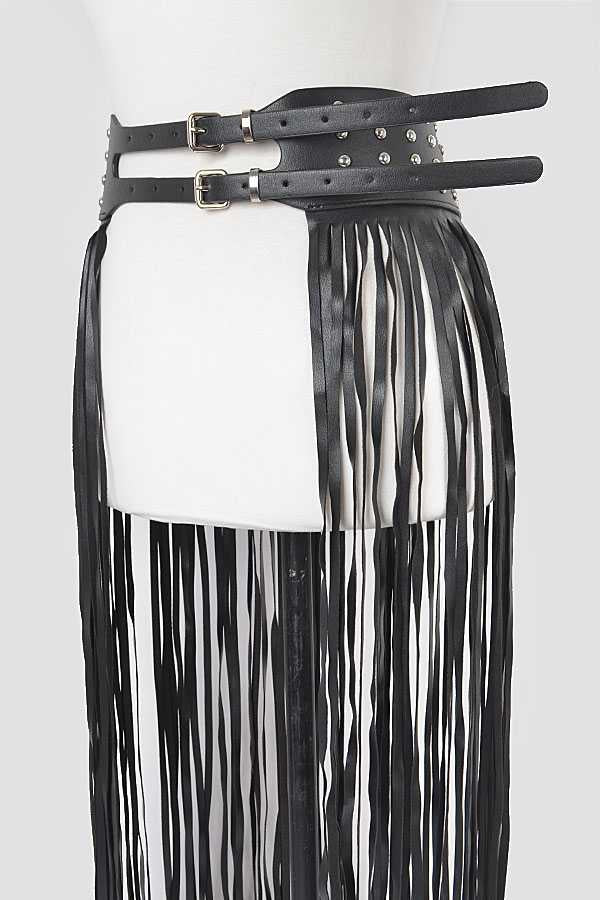 1 Long Vegan Leather Fringe Skirt Belt