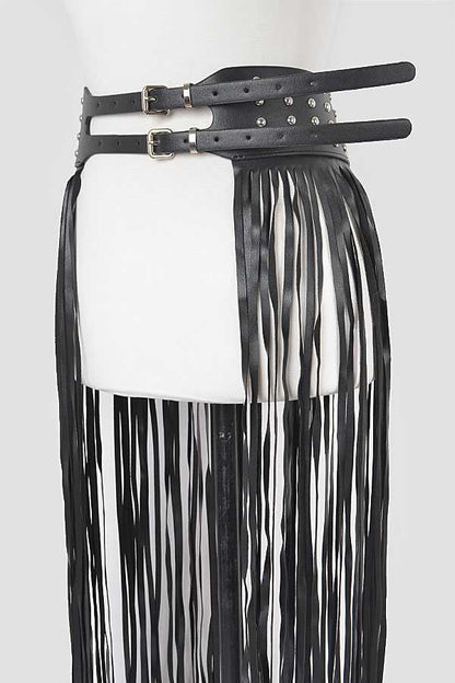 1 Long Vegan Leather Fringe Skirt Belt