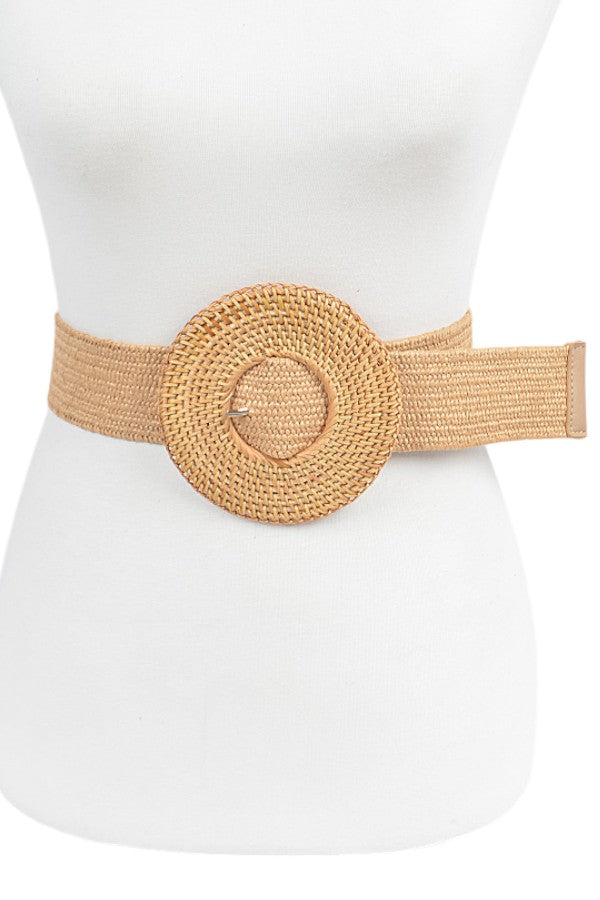 3 Bamboo Buckle Straw Stretch Statement Belt